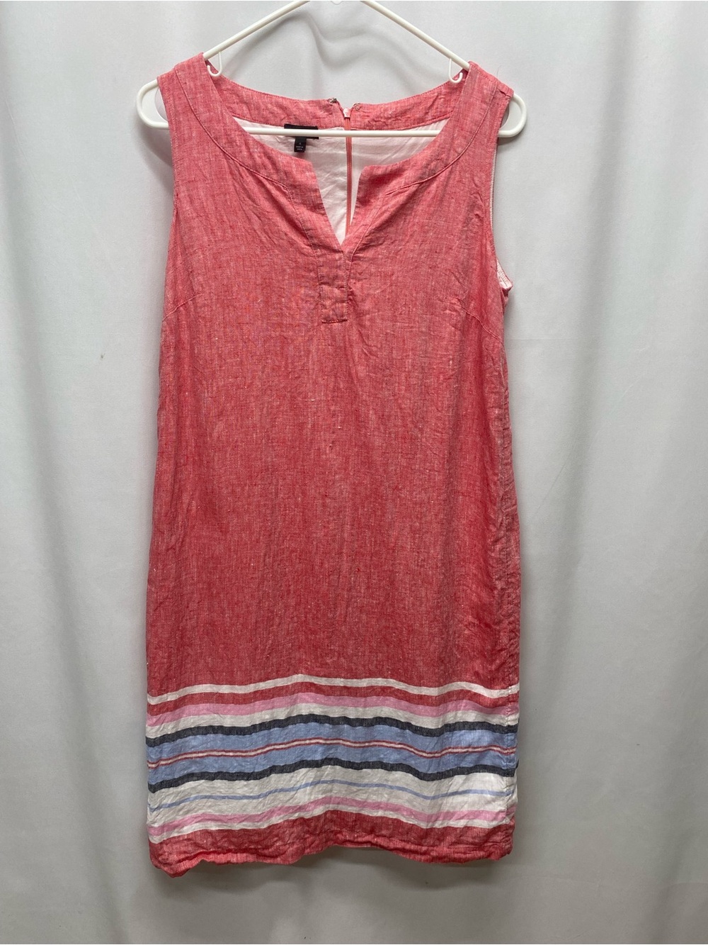 Talbots linen dress womens size 4 red white blue boho summer minimalist